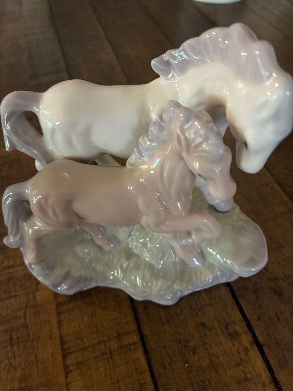 Porcelain Horse Figurine Duo with Iridescent Glaze